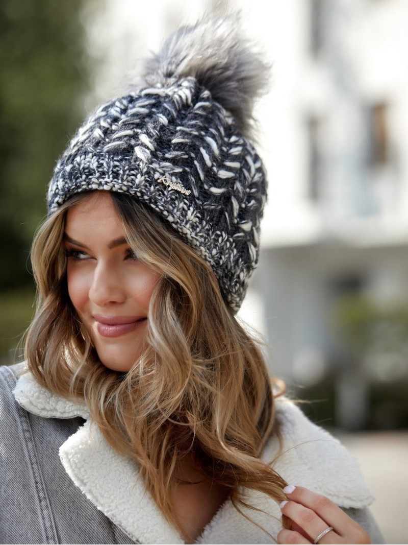 Graphite herringbone winter hat C13 - Online store - Boutique